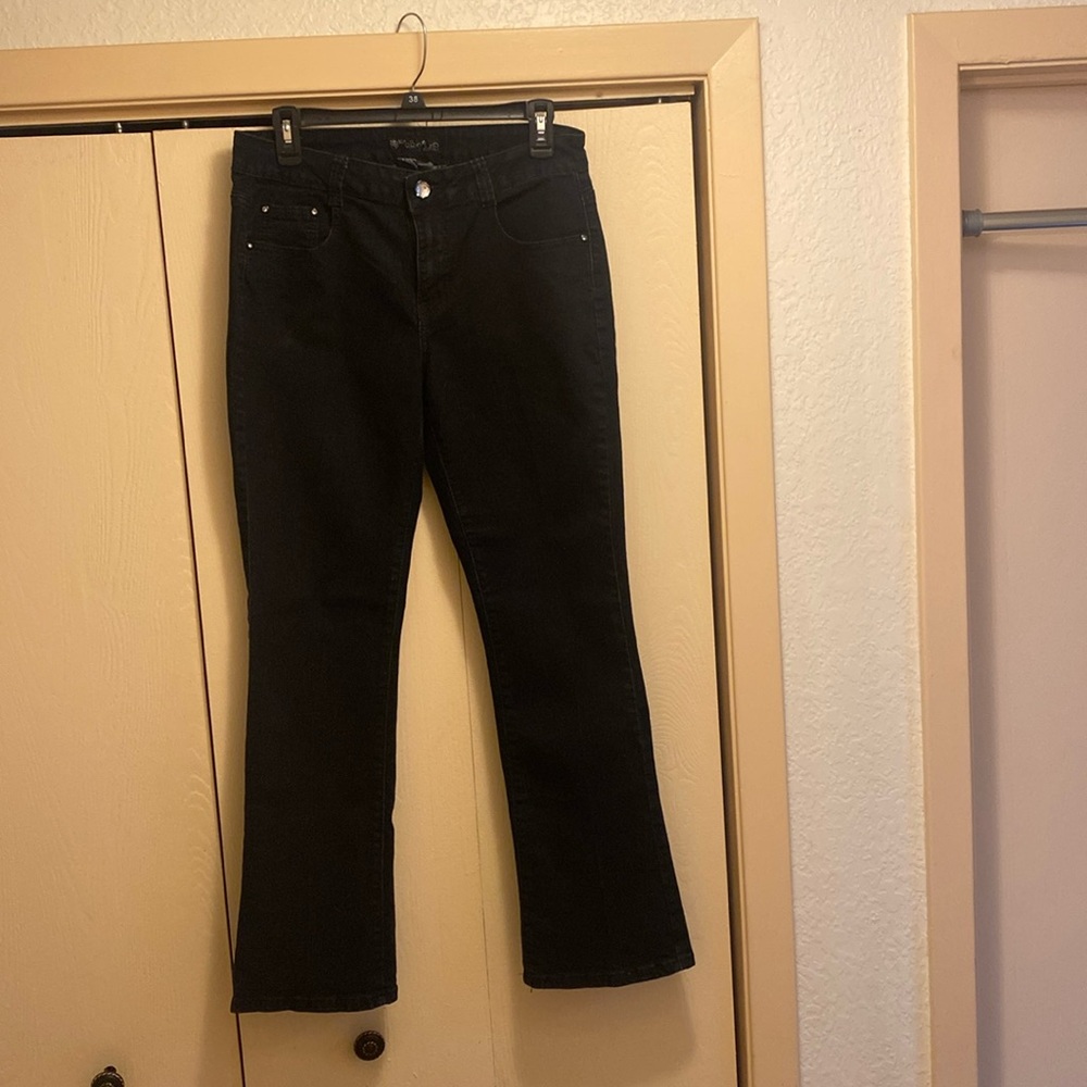 QQMY Size 11/12  Five  Pocket Bootcut  Black Denim Jeans with Rhinestone Pockets